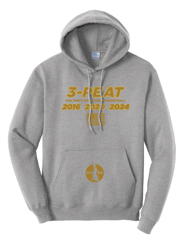 NWBA Officially Licensed - "MEN'S 3-PEAT" - PULLOVER HOODED SWEATSHIRT