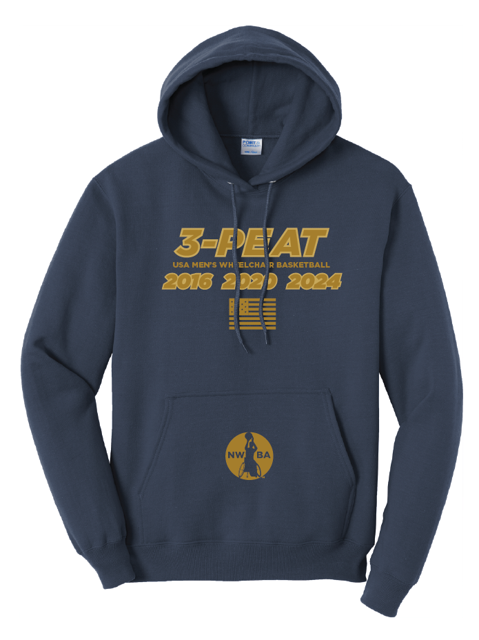 NWBA Officially Licensed - "MEN'S 3-PEAT" - PULLOVER HOODED SWEATSHIRT