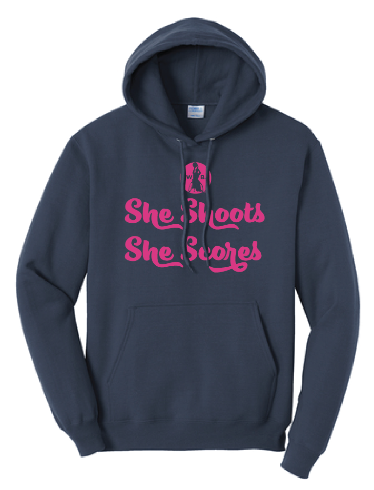 NWBA Officially Licensed - "SHE SHOOTS" - PULLOVER HOODED SWEATSHIRT