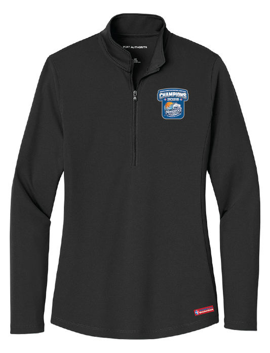 NWBA Officially Licensed – Dallas Jr Wheelchair Mavericks – 2026 National Champions – Ladies Performance 1/4 Zip – Woven Appliqué Edition