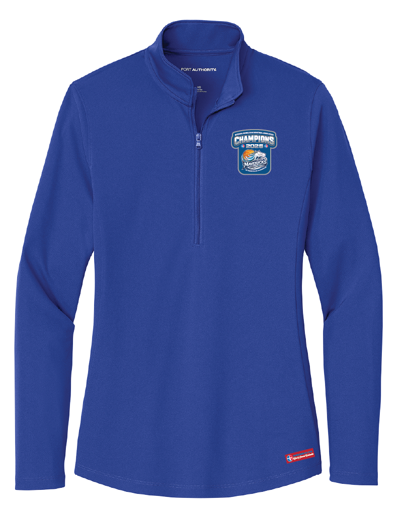 NWBA Officially Licensed – Dallas Jr Wheelchair Mavericks – 2026 National Champions – Ladies Performance 1/4 Zip – Woven Appliqué Edition