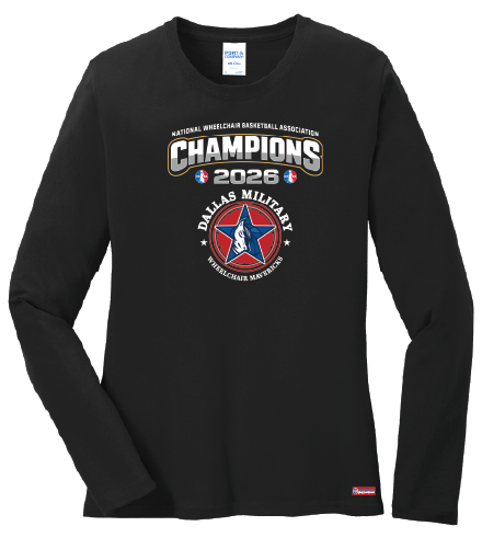 NWBA Officially Licensed – Dallas Military Wheelchair Mavericks – 2026 National Champions – Ladies Long Sleeve Cotton Tee – Full‑Front Print Edition