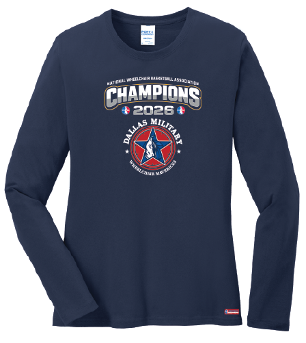 NWBA Officially Licensed – Dallas Military Wheelchair Mavericks – 2026 National Champions – Ladies Long Sleeve Cotton Tee – Full‑Front Print Edition