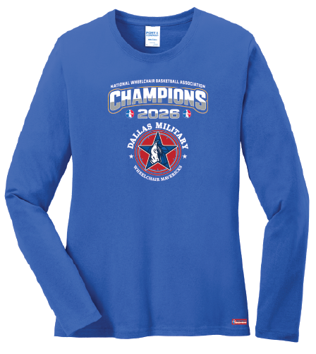 NWBA Officially Licensed – Dallas Military Wheelchair Mavericks – 2026 National Champions – Ladies Long Sleeve Cotton Tee – Full‑Front Print Edition