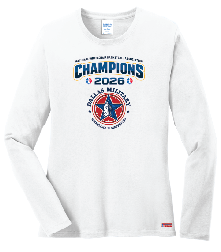 NWBA Officially Licensed – Dallas Military Wheelchair Mavericks – 2026 National Champions – Ladies Long Sleeve Cotton Tee – Full‑Front Print Edition