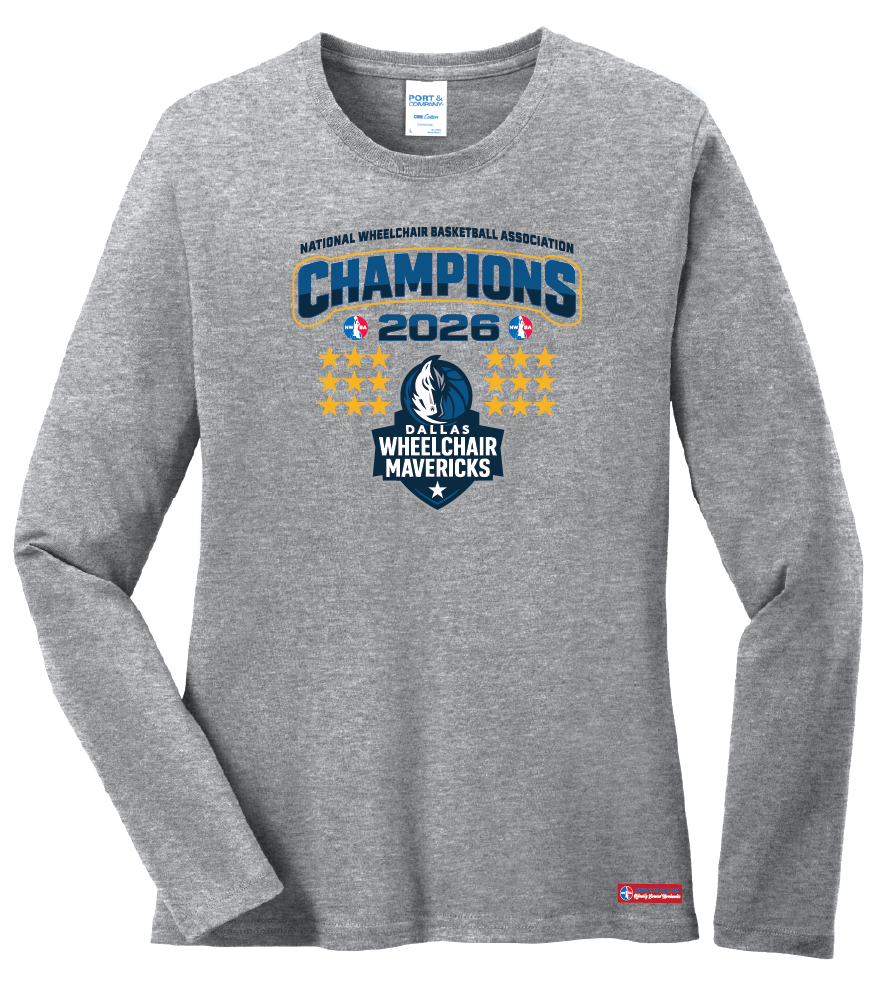 NWBA Officially Licensed – Dallas Wheelchair Mavericks – 2026 National Champions – Ladies Long Sleeve Cotton Tee – Full‑Front Print Edition
