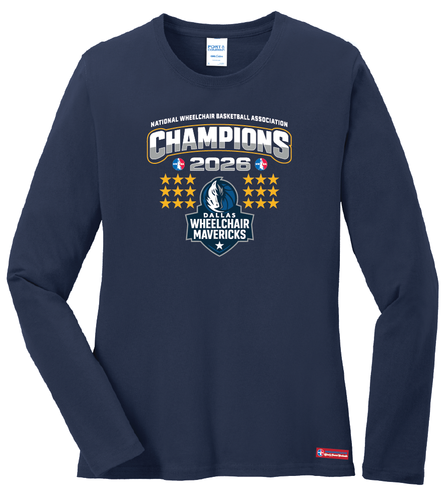 NWBA Officially Licensed – Dallas Wheelchair Mavericks – 2026 National Champions – Ladies Long Sleeve Cotton Tee – Full‑Front Print Edition