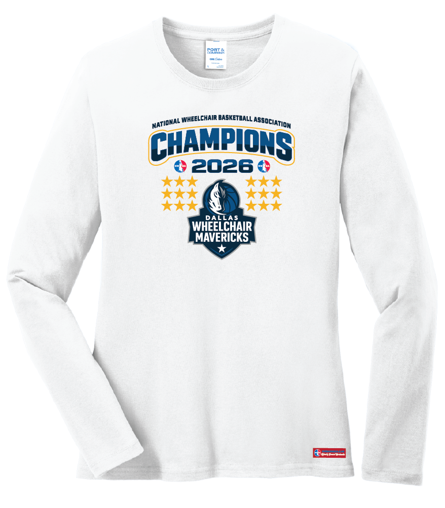 NWBA Officially Licensed – Dallas Wheelchair Mavericks – 2026 National Champions – Ladies Long Sleeve Cotton Tee – Full‑Front Print Edition