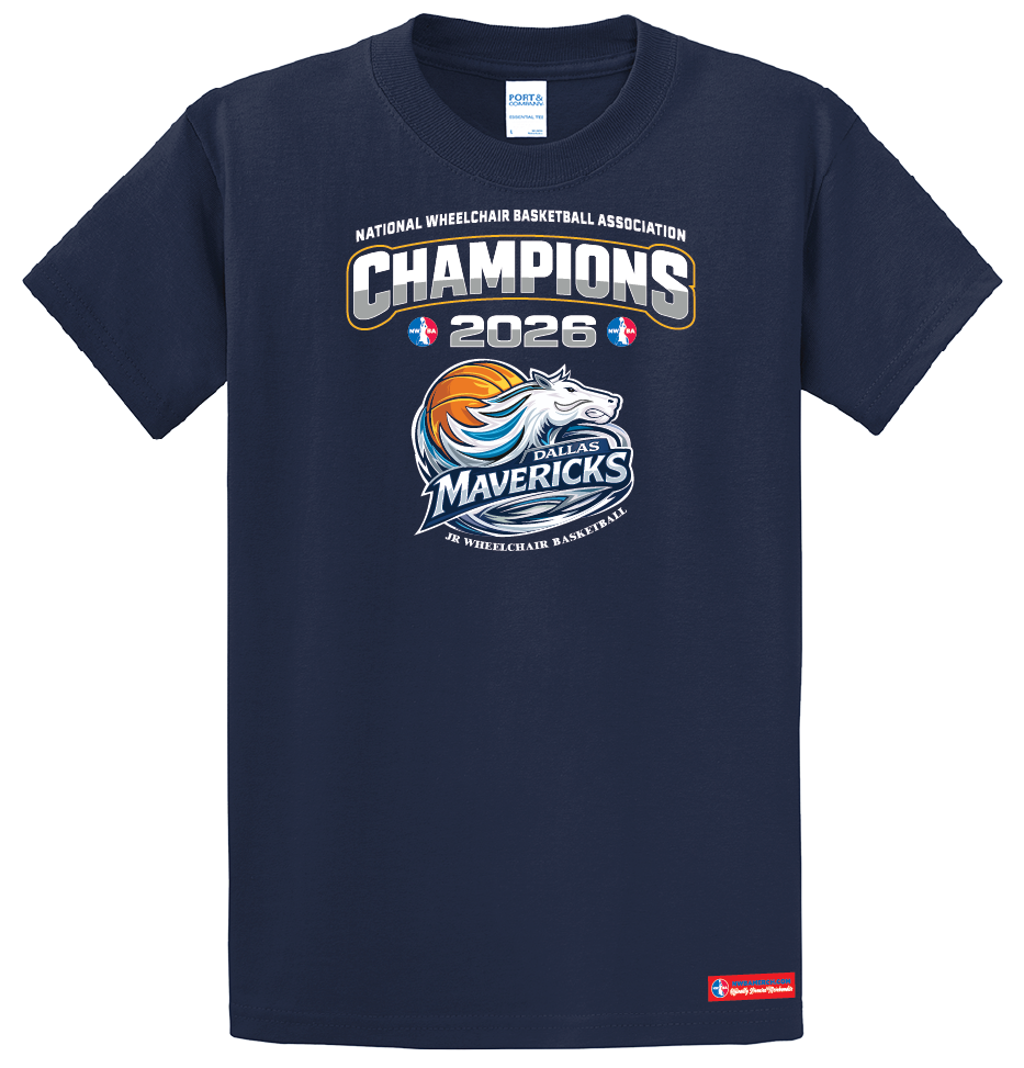 NWBA Officially Licensed – Dallas Jr Wheelchair Mavericks – 2026 National Champions – Men’s Cotton Short Sleeve Tee