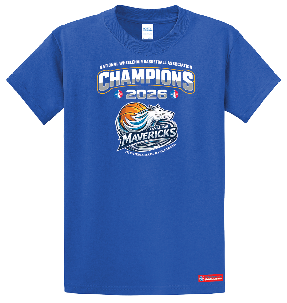 NWBA Officially Licensed – Dallas Jr Wheelchair Mavericks – 2026 National Champions – Men’s Cotton Short Sleeve Tee