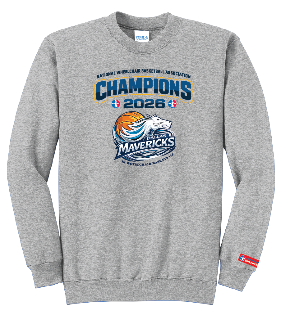 NWBA Officially Licensed – Dallas Jr Wheelchair Mavericks – 2026 National Champions – Fleece Crewneck Sweatshirt – Full‑Front Print Edition
