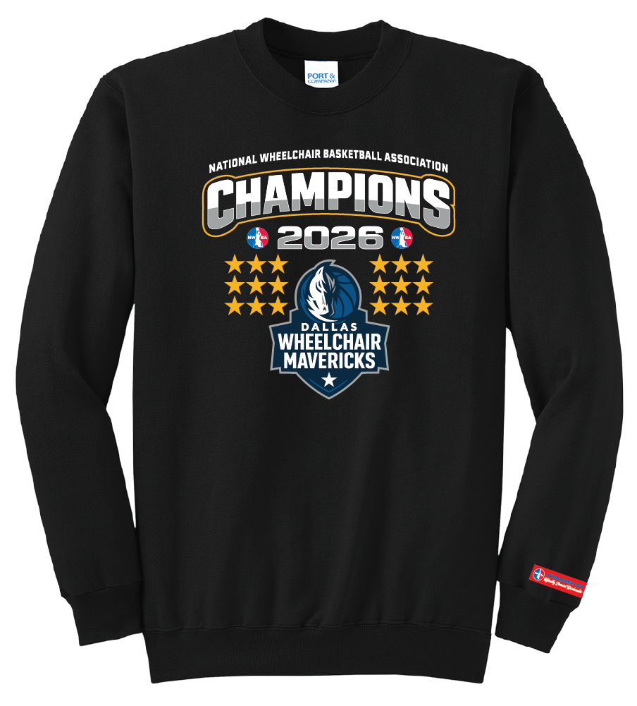 NWBA Officially Licensed – Dallas Wheelchair Mavericks – 2026 National Champions – Fleece Crewneck Sweatshirt – Full‑Front Print Edition