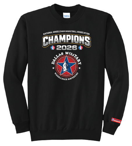 NWBA Officially Licensed – Dallas Military Wheelchair Mavericks – 2026 National Champions – Fleece Crewneck Sweatshirt – Full‑Front Print Edition