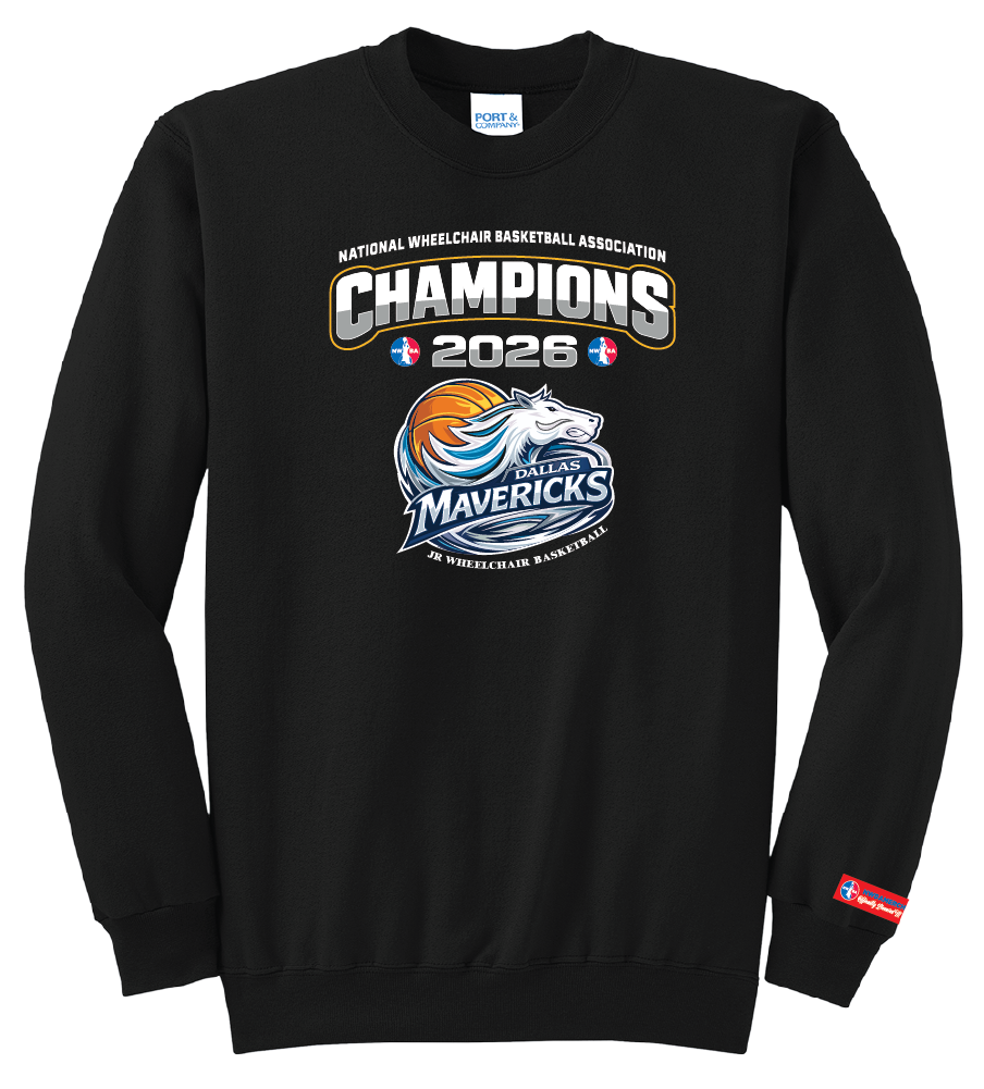 NWBA Officially Licensed – Dallas Jr Wheelchair Mavericks – 2026 National Champions – Fleece Crewneck Sweatshirt – Full‑Front Print Edition
