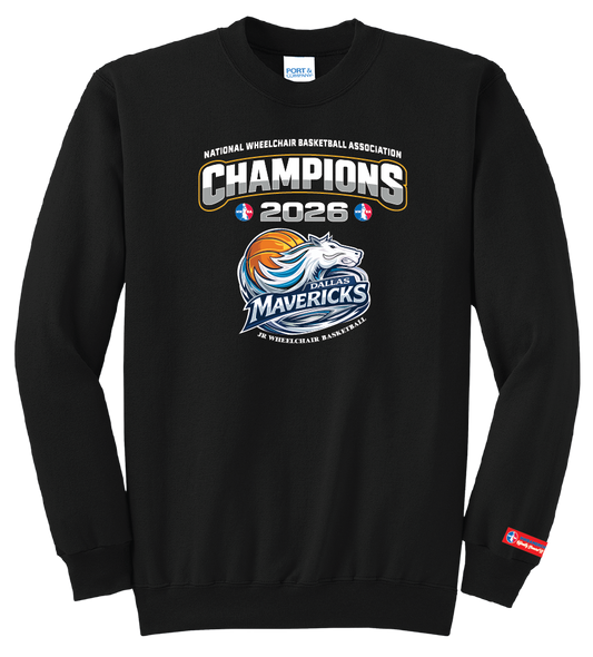 NWBA Officially Licensed – Dallas Jr Wheelchair Mavericks – 2026 National Champions – Fleece Crewneck Sweatshirt – Full‑Front Print Edition