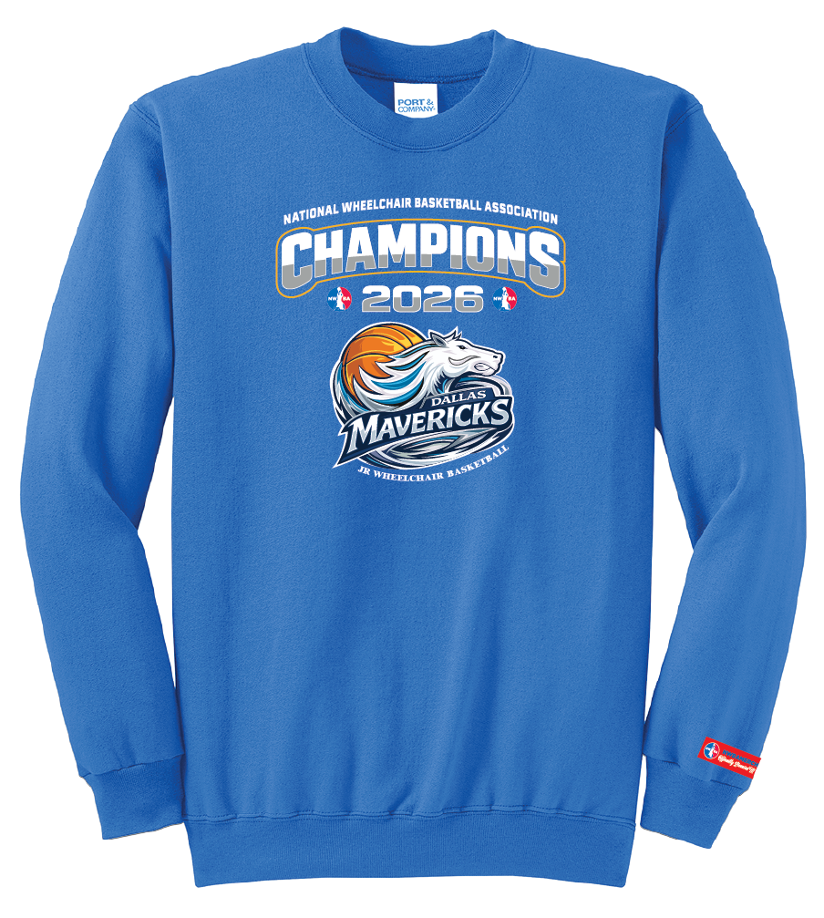 NWBA Officially Licensed – Dallas Jr Wheelchair Mavericks – 2026 National Champions – Fleece Crewneck Sweatshirt – Full‑Front Print Edition