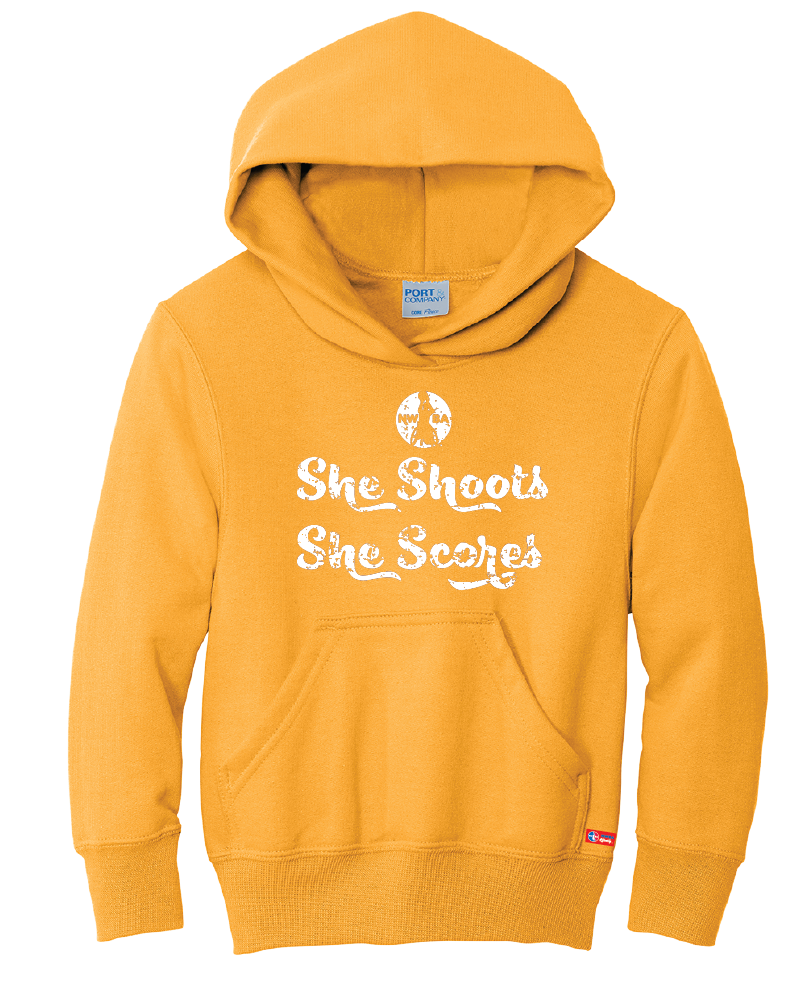 NWBA Officially Licensed - "SHE SHOOTS SHE SCORES" - YOUTH PULLOVER HOODED SWEATSHIRT