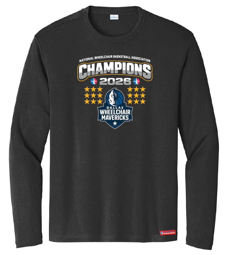 NWBA Officially Licensed – Dallas Wheelchair Mavericks – 2026 National Champions – Men’s Performance Long Sleeve Tee
