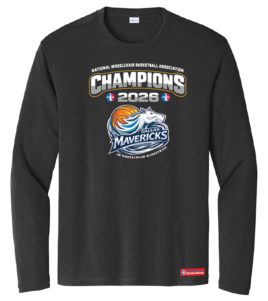 NWBA Officially Licensed – Dallas Jr Wheelchair Mavericks – 2026 National Champions – Men’s Performance Long Sleeve Tee