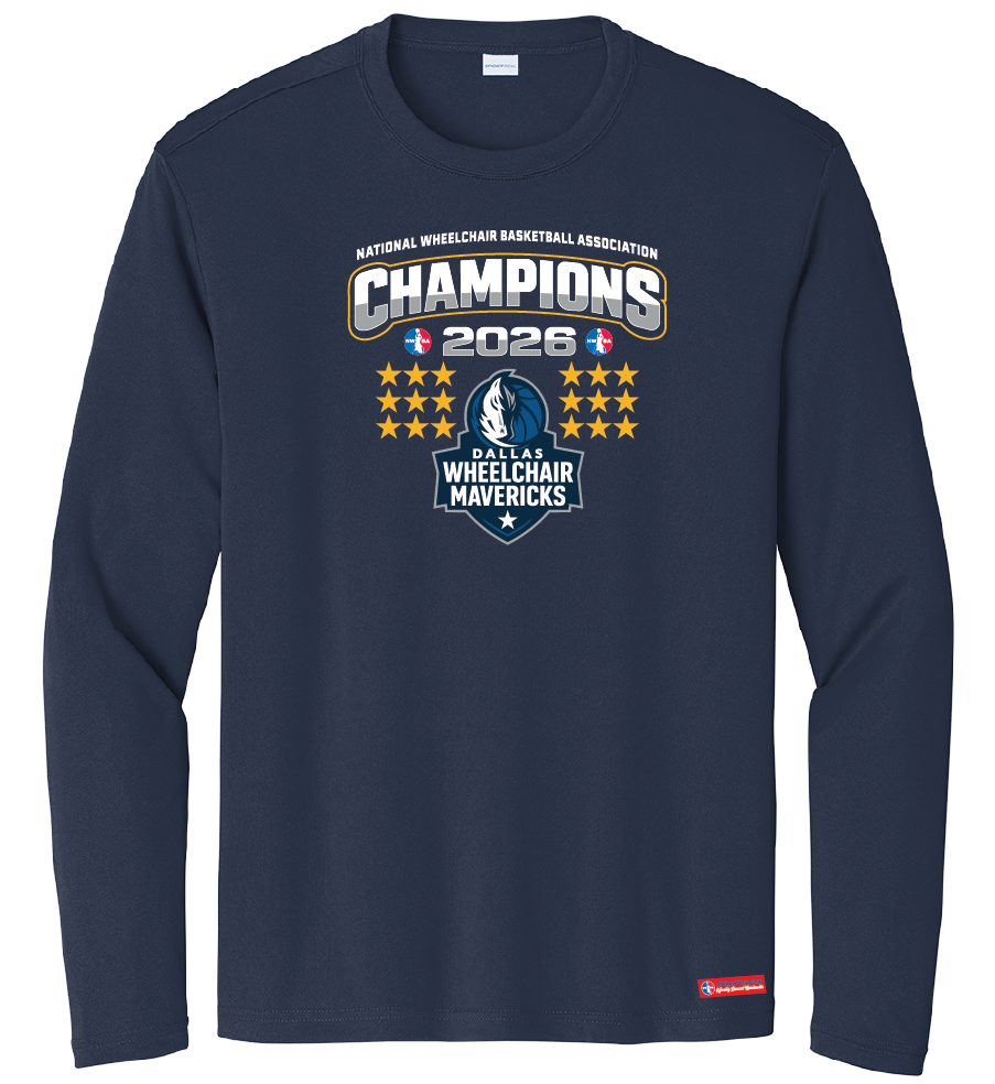 NWBA Officially Licensed – Dallas Wheelchair Mavericks – 2026 National Champions – Men’s Performance Long Sleeve Tee