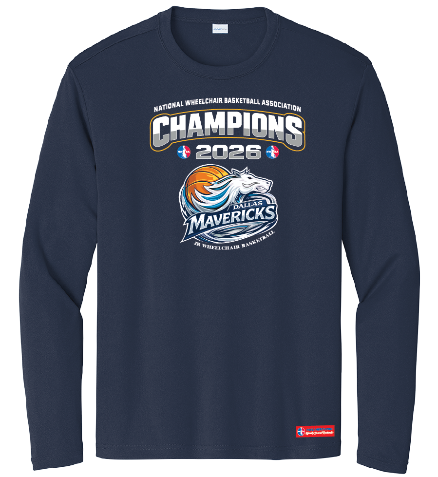 NWBA Officially Licensed – Dallas Jr Wheelchair Mavericks – 2026 National Champions – Men’s Performance Long Sleeve Tee