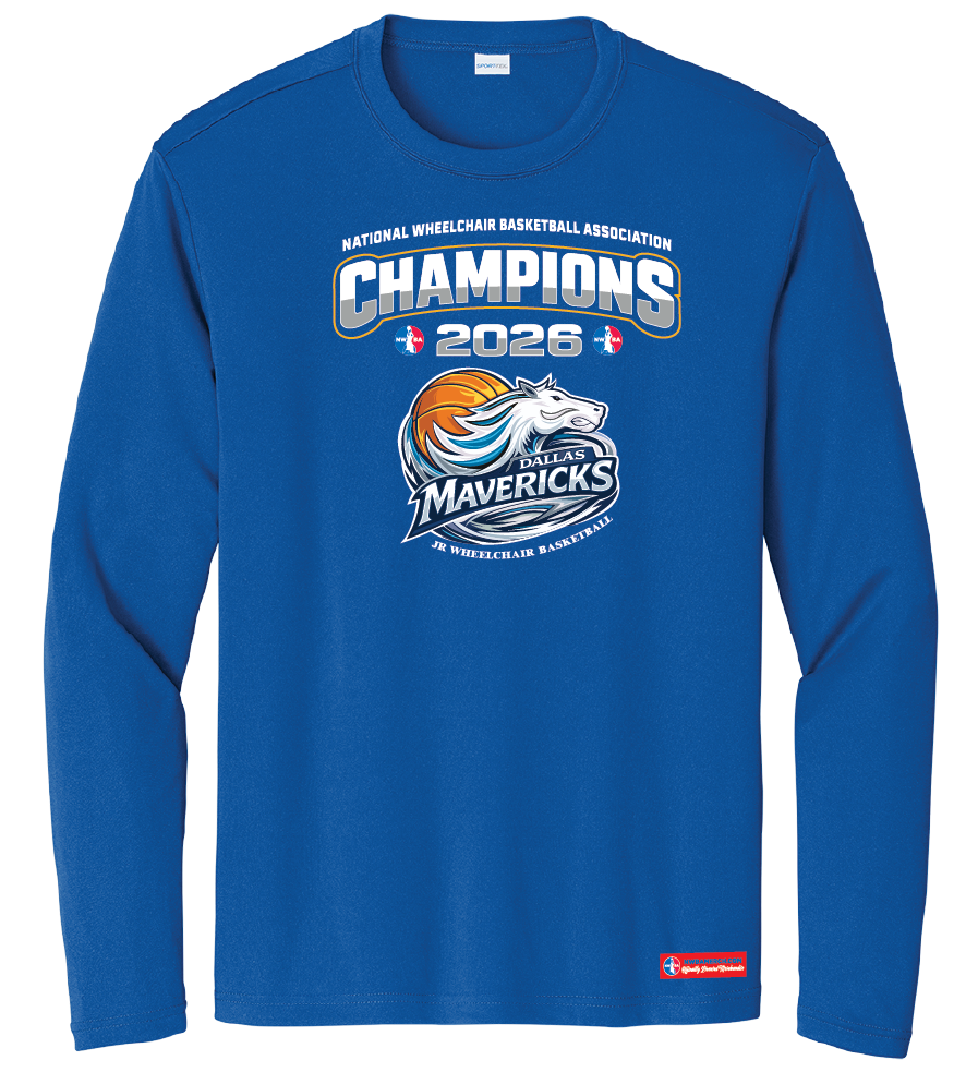 NWBA Officially Licensed – Dallas Jr Wheelchair Mavericks – 2026 National Champions – Men’s Performance Long Sleeve Tee