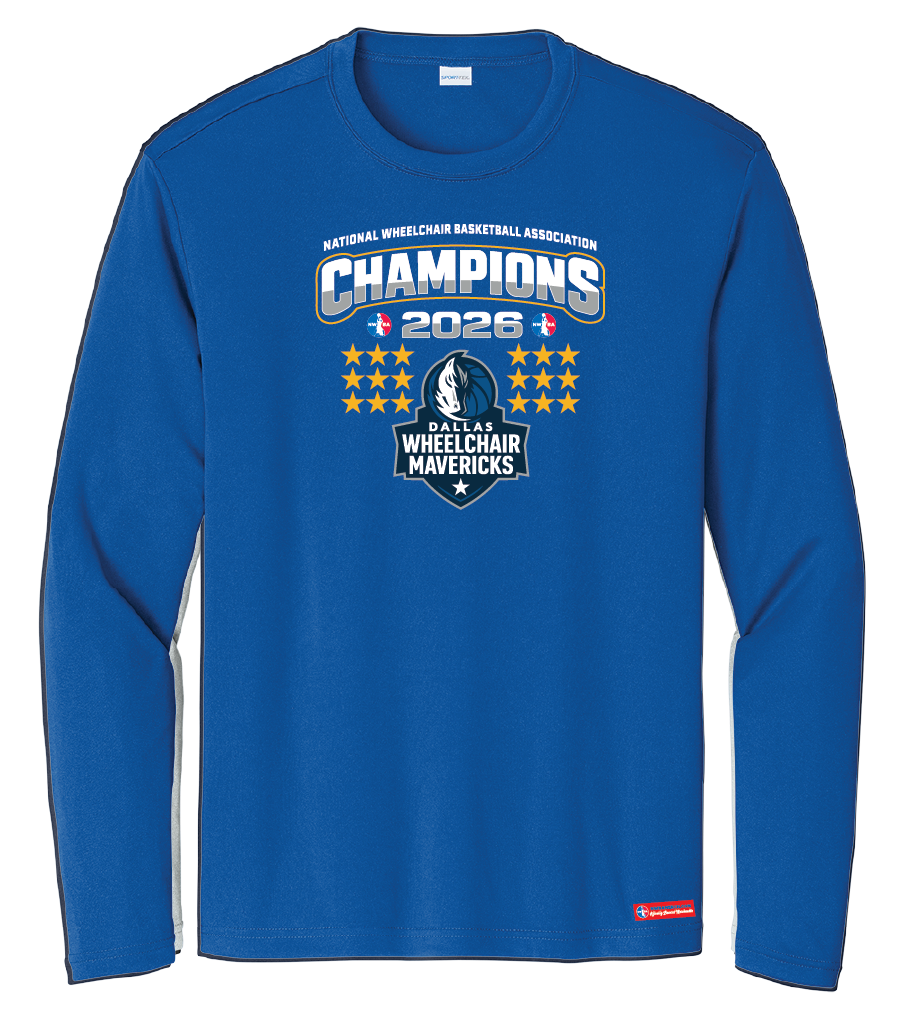 NWBA Officially Licensed – Dallas Wheelchair Mavericks – 2026 National Champions – Men’s Performance Long Sleeve Tee
