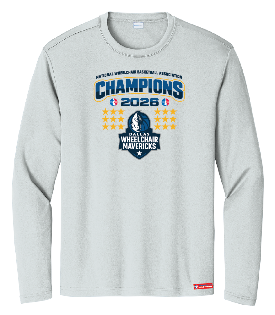 NWBA Officially Licensed – Dallas Wheelchair Mavericks – 2026 National Champions – Men’s Performance Long Sleeve Tee