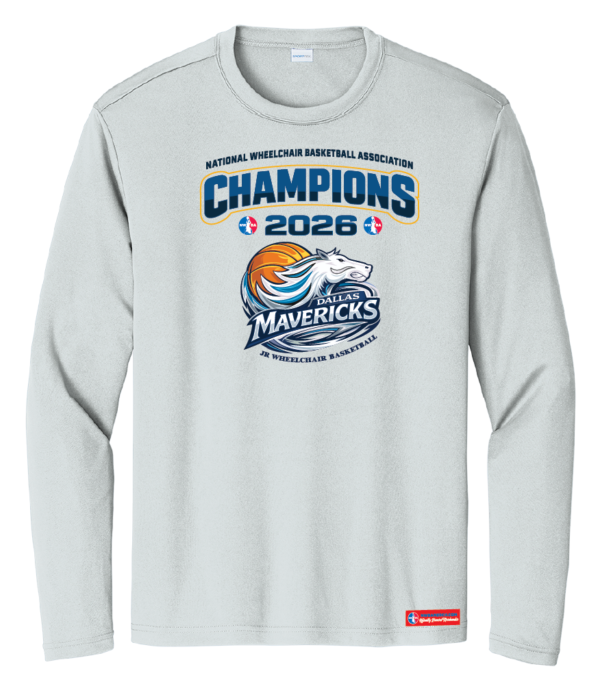 NWBA Officially Licensed – Dallas Jr Wheelchair Mavericks – 2026 National Champions – Men’s Performance Long Sleeve Tee